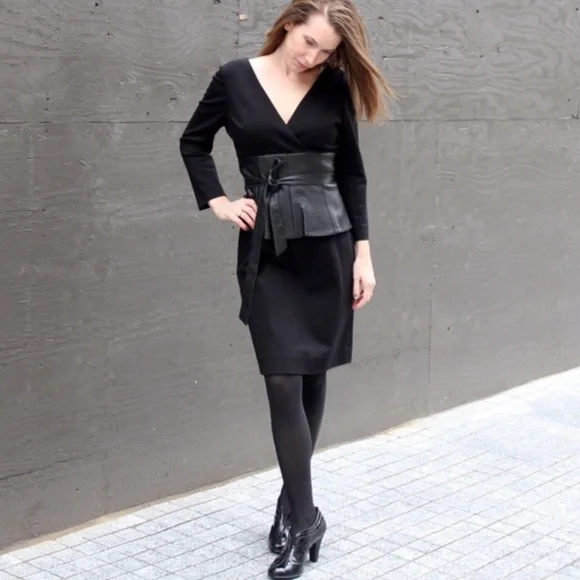 Teri Jon | Dresses | Teri Jon Peplum Leather Waist Trim Tie Belt Sheath  Black | Poshmark